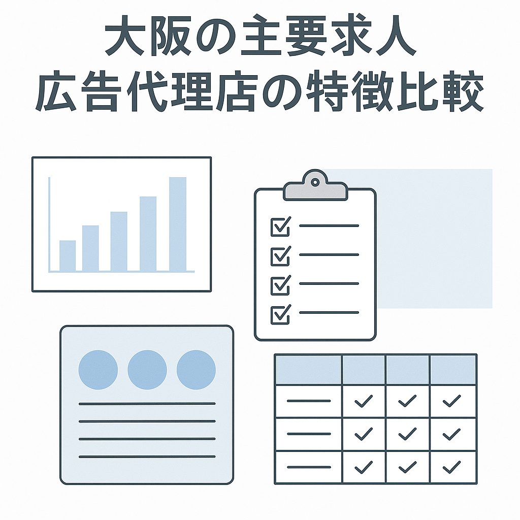大阪の求人広告代理店を比較するグラフやチェックリストの図解イメージ