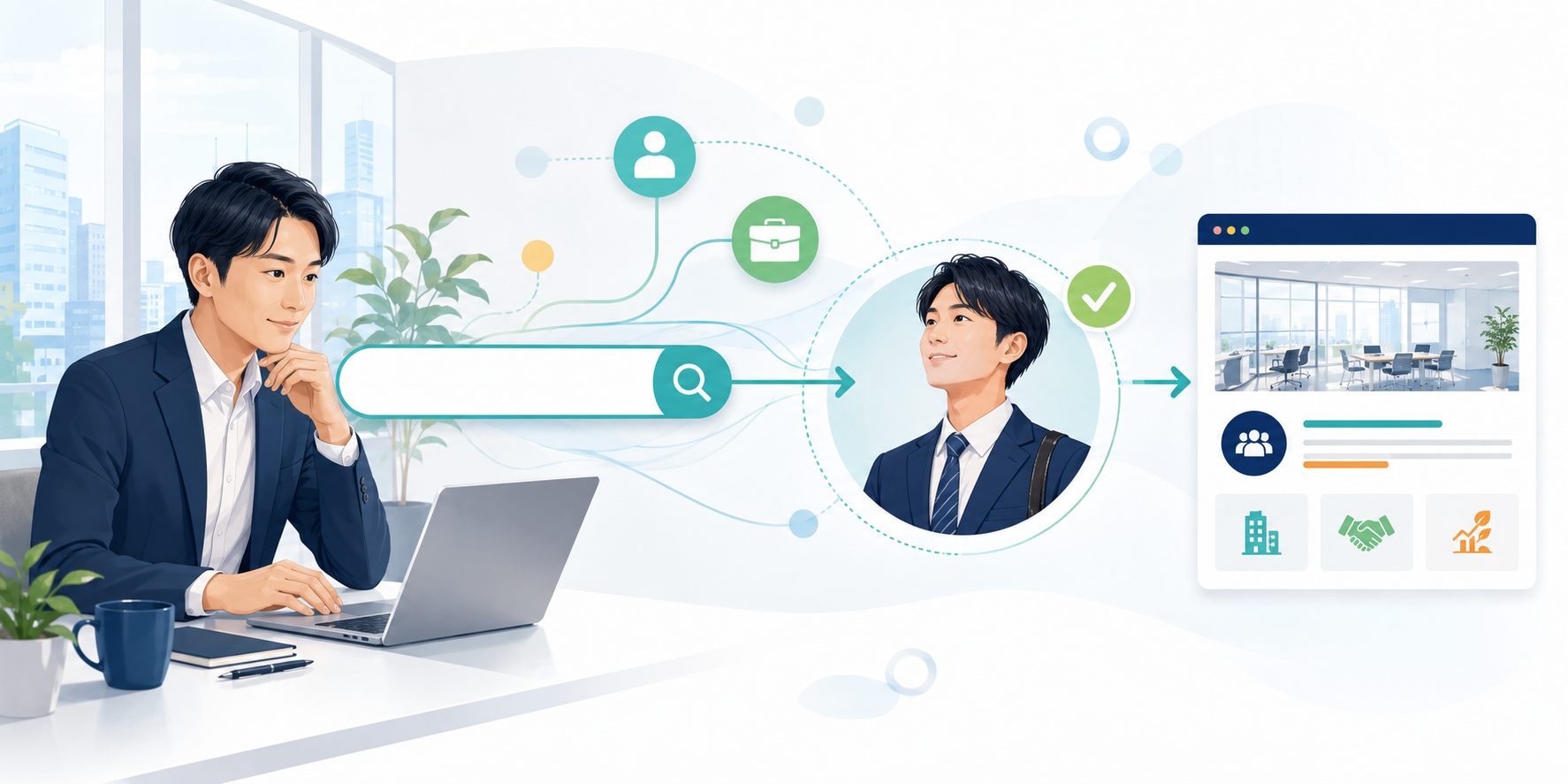 採用リスティング広告で求職者と企業をつなぐイメージ